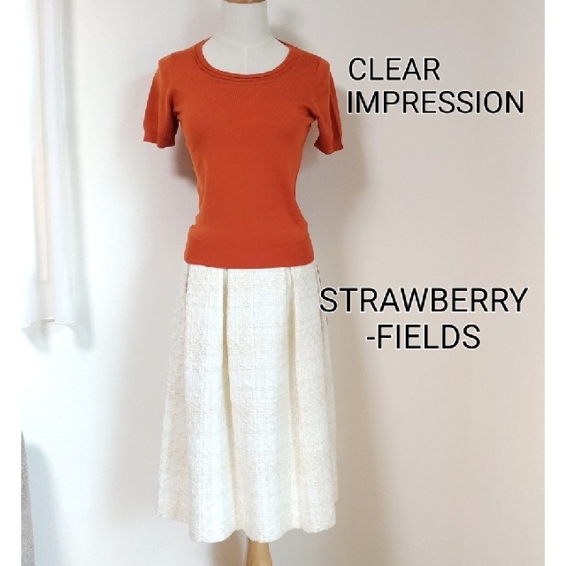 CLEAR IMPRESSION(クリアインプレッション)のCLEAR IMPRESSION　オレンジ　半袖ニット　ラインが綺麗です レディースのトップス(ニット/セーター)の商品写真