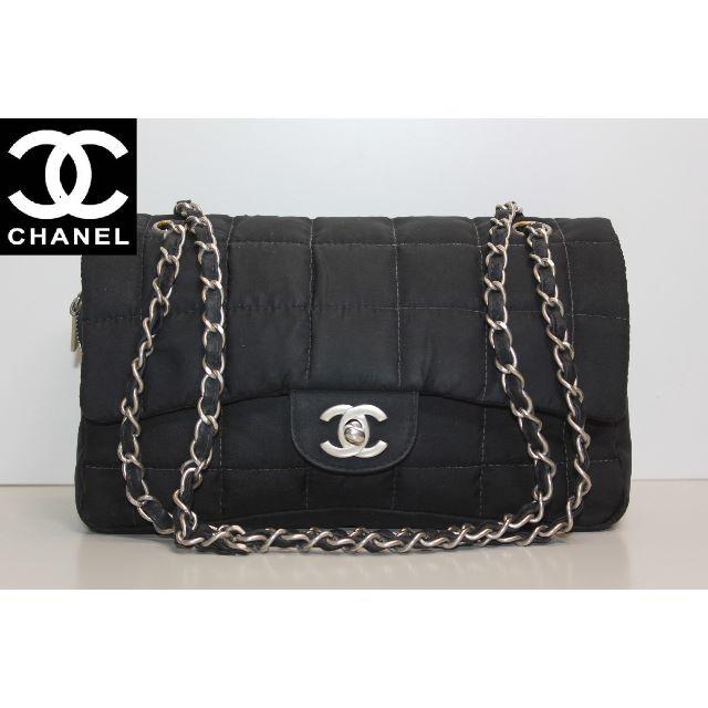 CHANEL - シャネル CHANEL ナイロンチョコバー Wチェーンショルダーバッグ 黒
