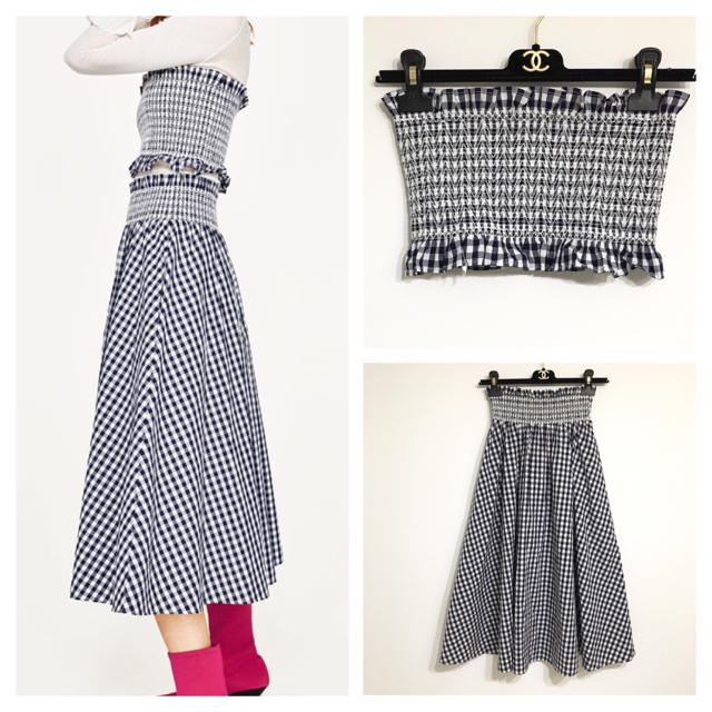 ZARA(ザラ)のZARA ギンガムチェック tops&skirt set✳︎送料込 レディースのスカート(ひざ丈スカート)の商品写真