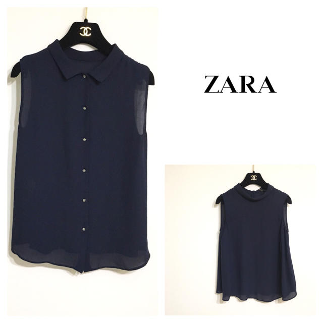 ZARA(ザラ)のZARA ビジューボタンノースリーブブラウス✳︎送料込 レディースのトップス(シャツ/ブラウス(半袖/袖なし))の商品写真