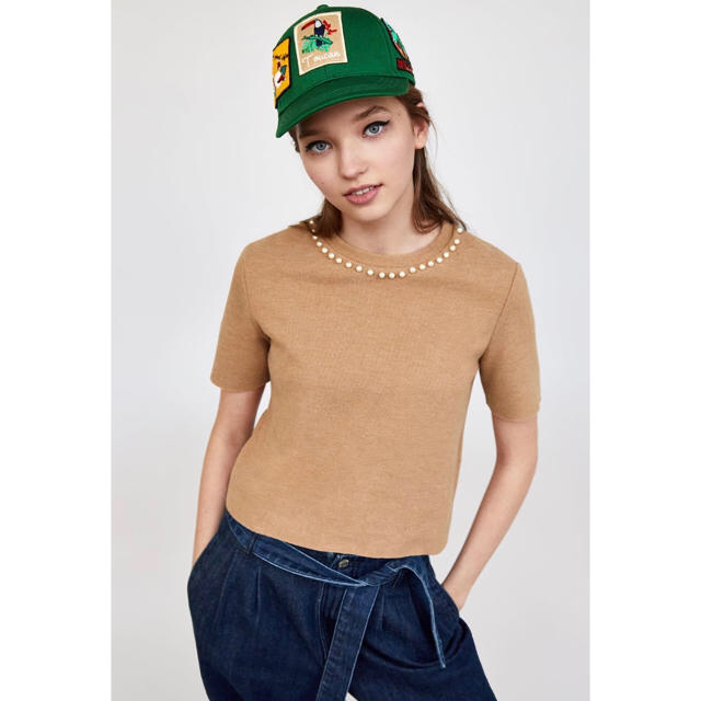 新品☆ZARA ザラ フェイクパール付きソフトTシャツ