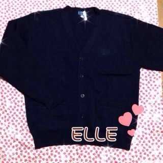 エル(ELLE)のウール混❤️ネイビーシンプルカーディガン(カーディガン)