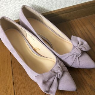 ジーユー(GU)のGUりぼんパープルパンプス試着のみ新品(ハイヒール/パンプス)