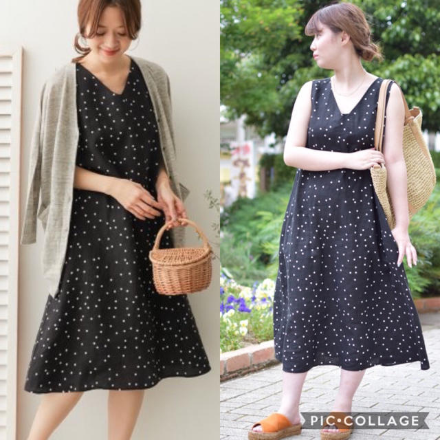 URBAN RESEARCH DOORS(アーバンリサーチドアーズ)の【momo818様専用】リネンドットVネックワンピース BLACK レディースのワンピース(ひざ丈ワンピース)の商品写真