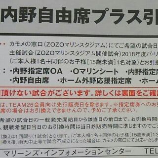 チバロッテマリーンズ(千葉ロッテマリーンズ)のロッテ　内野自由席プラス引換券(野球)