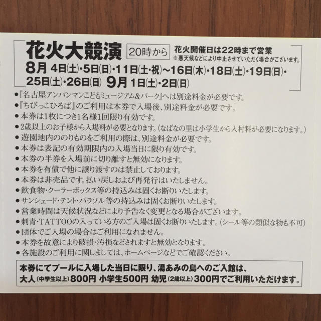 長島ジャンボ海水プール&長島スパーランド入場券 チケットの施設利用券(プール)の商品写真