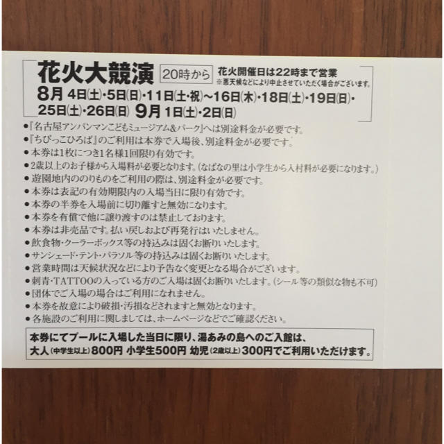 長島ジャンボ海水プール&長島スパーランド入場券 チケットの施設利用券(プール)の商品写真