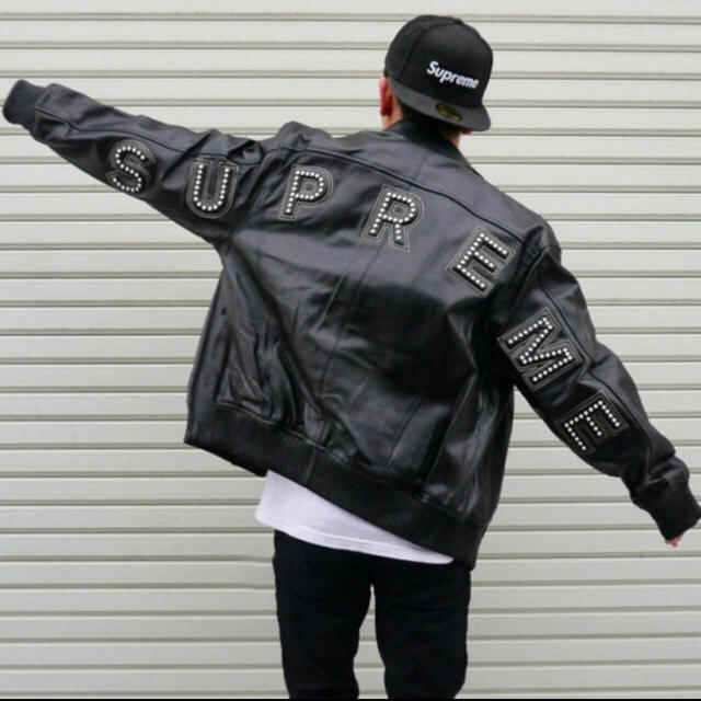 studded arc logo leather jacket