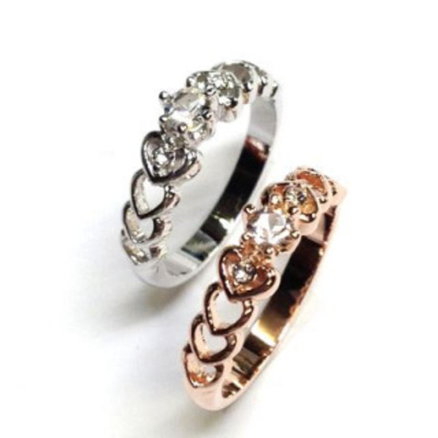 デザインリング ハート 指輪 ピンキーリング スワロフスキー製クリスタル使用 レディースのアクセサリー(リング(指輪))の商品写真