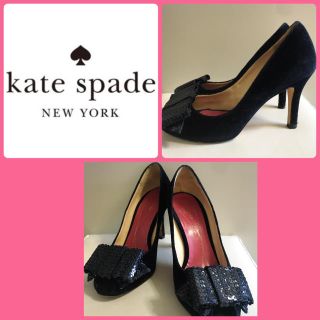 ケイトスペードニューヨーク(kate spade new york)のケイトスペード♡ネイビーベロア リボン パンプス♡(ハイヒール/パンプス)