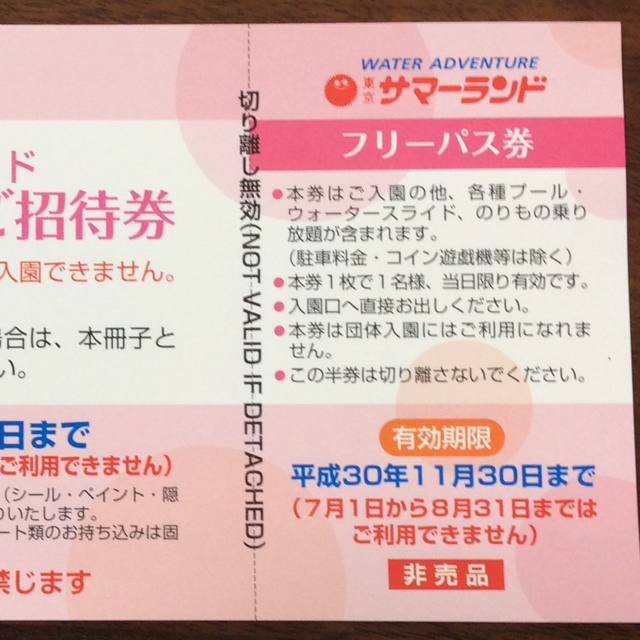 東京サマーランド フリーパス 8名分 ※9月〜11月30日まで