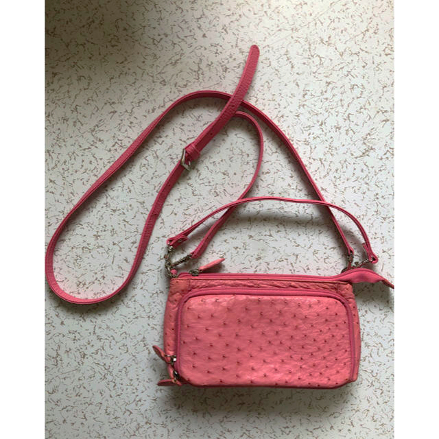  オーストリッチ 2WAY バッグ お財布 ポシェット ピンク レディースのバッグ(ショルダーバッグ)の商品写真