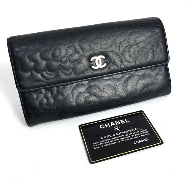 CHANEL(シャネル)のシャネル 長財布 ブラック カメリア ラムスキン  レディースのファッション小物(財布)の商品写真