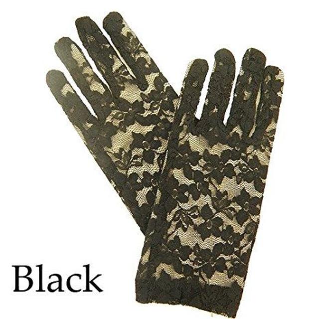結婚式パーティーフォーマルウエディングレースショートグローブ手袋ブラック黒 レディースのファッション小物(手袋)の商品写真