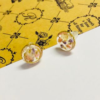 ハンドメイド★ピアス 樹脂 ドライフラワー ピンク パープル(ピアス)