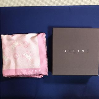 セリーヌ(celine)のセリーヌ CELINE シルクスカーフ 新品未使用 ピンク ロゴ(バンダナ/スカーフ)