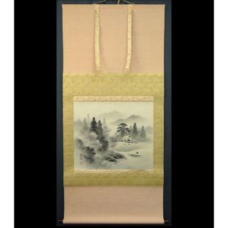 掛軸 三浦光陽『水墨山水図』絹本 共箱付 掛け軸 a071312の通販 by 吉