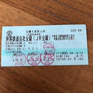 ジェイアール(JR)のJR 18きっぷ 1回分(鉄道乗車券)
