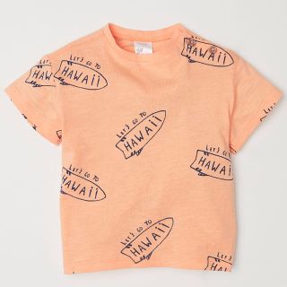 エイチアンドエム(H&M)の今期完売 H&M ハワイ柄 ベビーキッズ Tシャツ オレンジ サーフ系 アロハ(Ｔシャツ)