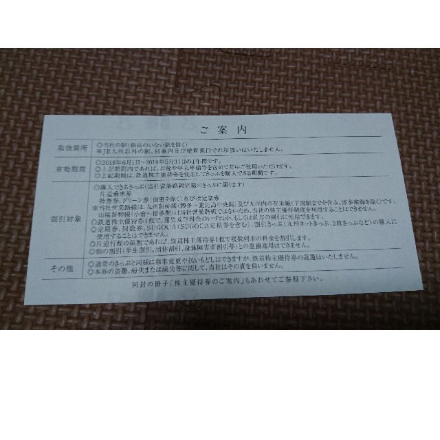 JR(ジェイアール)のJR九州 鉄道 株主優待券 鉄道半額 チケットの乗車券/交通券(鉄道乗車券)の商品写真