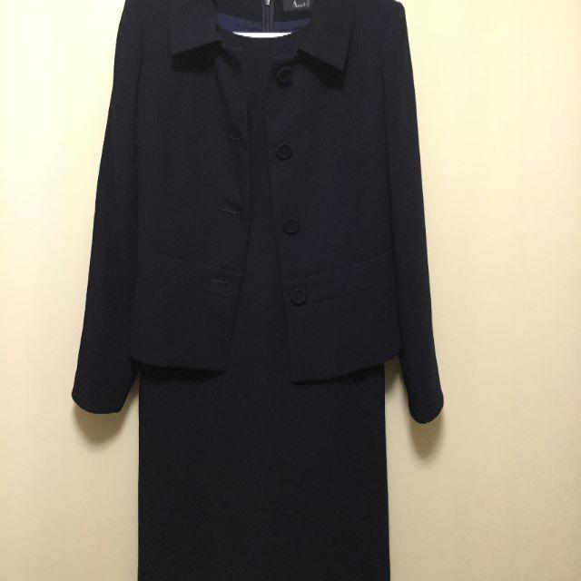 【お受験用】ショールカラージャケット×半袖ワンピーススーツ2点セット　濃紺