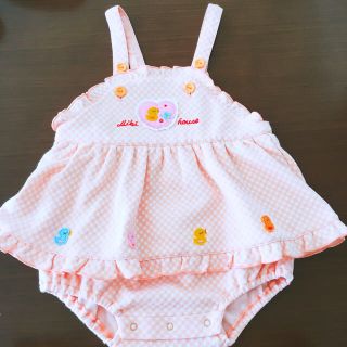 ミキハウス(mikihouse)のまつもと様専用♡美品✨ミキハウス オレンジワンピ風ロンパース ひよこ フリー(ロンパース)