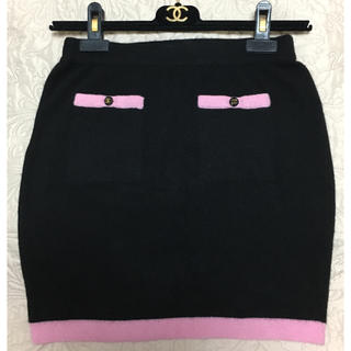 シャネル(CHANEL)のシャネル 美品 CCマーク カシミア ニット スカート 黒 36(ひざ丈スカート)
