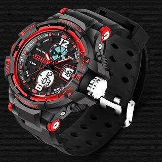 ■新品■　赤　デュアルディスプレイ　防水ダイバーズ　ウォッチ(腕時計(デジタル))