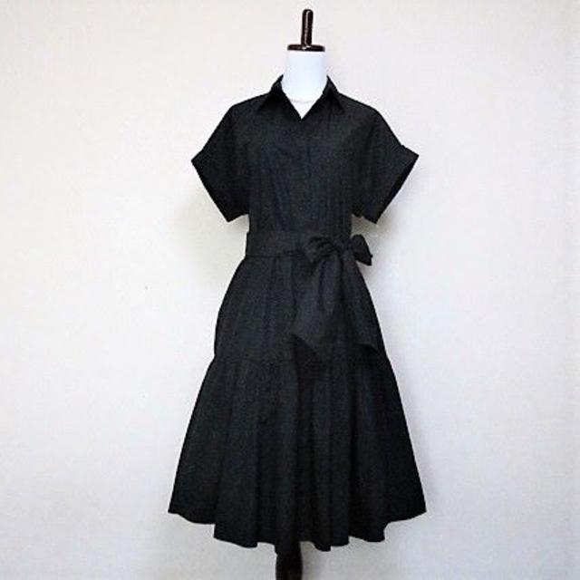 Ralph Lauren - 新品【ラルフローレン】リボン付きティアードシャツワンピース黒L