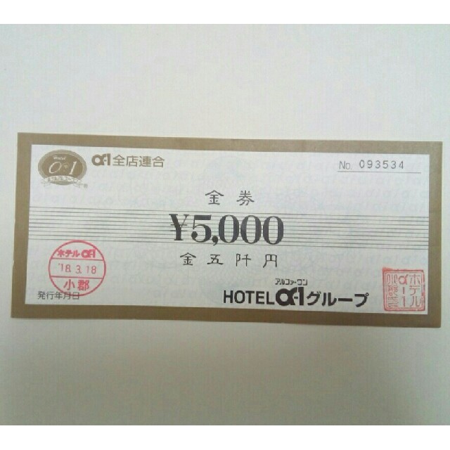 ホテル　金券5000円分　ホテルα-1 アルファーワン
