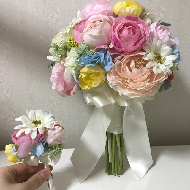 さらし アートフラワーブーケ ブートニア 花冠 セット