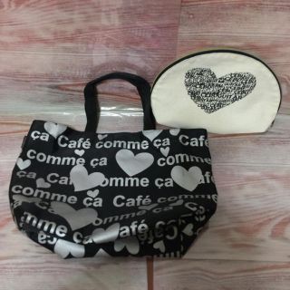 コムサデモード(COMME CA DU MODE)のcafe comme ca 黒色 トート＆ハートポーチ(トートバッグ)