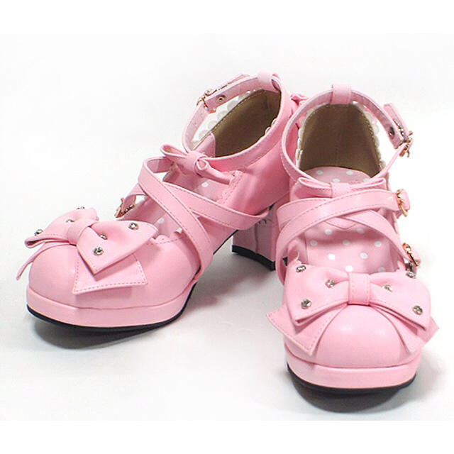 Angelic Pretty(アンジェリックプリティー)の宝石リボンシューズ 新品 ピンク Mサイズ Angelic Pretty レディースの靴/シューズ(ハイヒール/パンプス)の商品写真