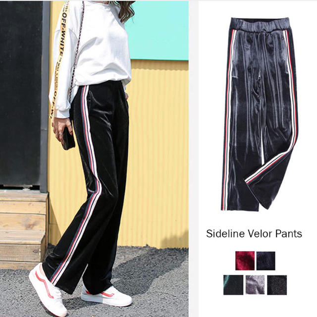 dholic - ベロアパンツ レディース サイドライン ジャージパンツ dholic - ベロアパンツ レディース サイドライン ジャージパンツ