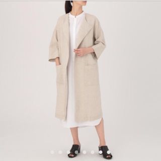 ムジルシリョウヒン(MUJI (無印良品))の無印良品 フレンチリネン ノーカラーコート 生成(ロングコート)