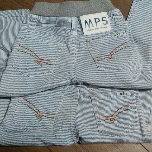 MPS(エムピーエス)の【sale】MPS ヒッコリー柄パンツ 90cm ２本セット おそろい 双子 キッズ/ベビー/マタニティのキッズ服男の子用(90cm~)(パンツ/スパッツ)の商品写真