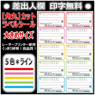 【角丸】宛名シール 50枚 〔5色セット①：ライン〕　◎大きめサイズ◎(宛名シール)