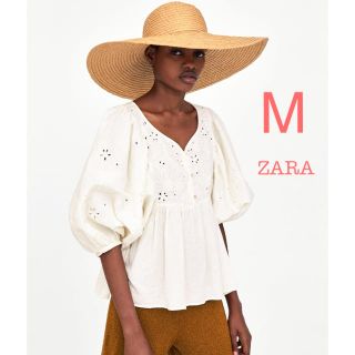 ザラ(ZARA)の新品未使用 ZARA レース刺繍 ボリュームスリーブ ブラウス M(シャツ/ブラウス(半袖/袖なし))