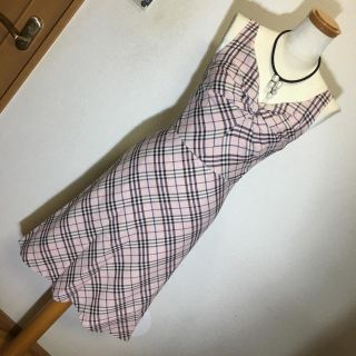 バーバリー(BURBERRY)のバーバリー ブルーレーベル ピンクチェック柄 ノンスリーブワンピース 美品 36(ひざ丈ワンピース)