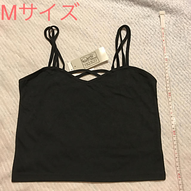 胸元編みあげキャミソール 黒 Mサイズ レディースのトップス(キャミソール)の商品写真