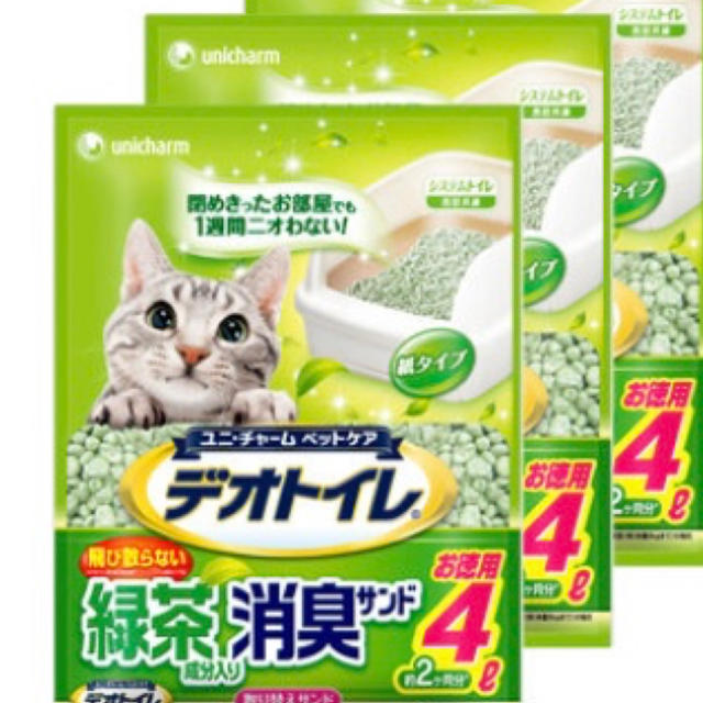 Unicharm(ユニチャーム)のユニチャーム消臭抗菌デオトイレ緑茶成分入り消臭サンド4L×3袋おやつ4種類オマケ その他のペット用品(猫)の商品写真