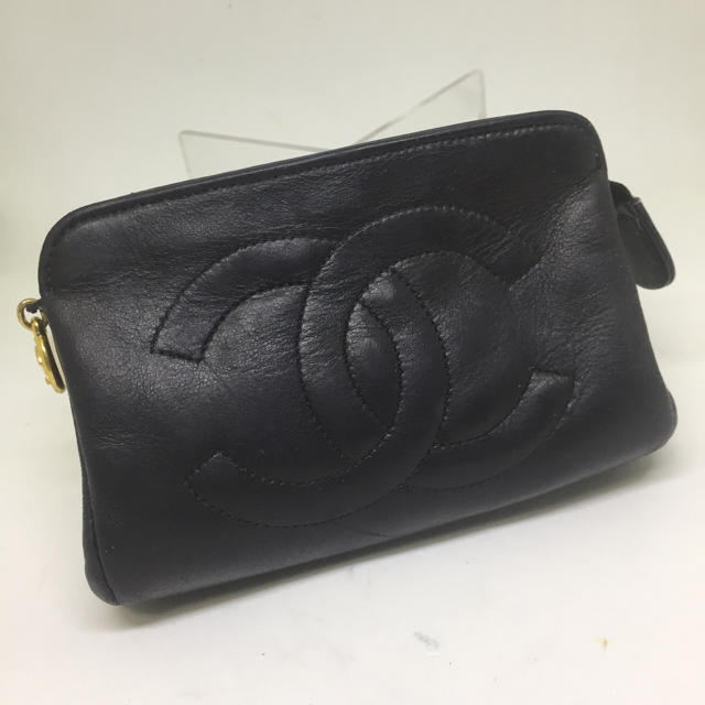 CHANEL】コスメポーチ☆ ラムスキン ココマーク シャネル 黒色 CHANEL】コスメポーチ☆ ラムスキン ココマーク シャネル 黒色