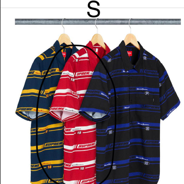 Supreme Striped Racing Work Shirt 赤 S 希少