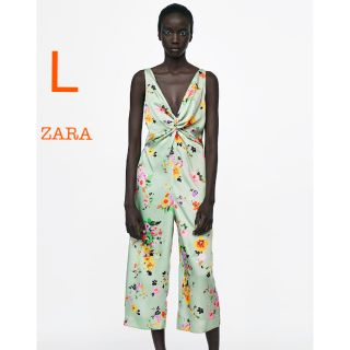 ザラ(ZARA)の新品未使用  ZARA 花柄 ノースリーブ ガウチョ オールインワン L(オールインワン)