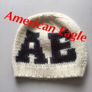 アメリカンイーグル(American Eagle)のアメリカンイーグル ニット 帽子 NY購入 オフホワイト F(ニット帽/ビーニー)