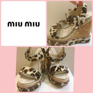 ミュウミュウ(miumiu)のミュウミュウ♡ハラコレオパード ウエッジサンダル♡(サンダル)