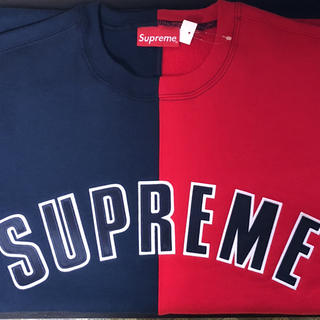 シュプリーム(Supreme)のsupreme split crewneck ネイビー レッド 紺 赤 M (スウェット)