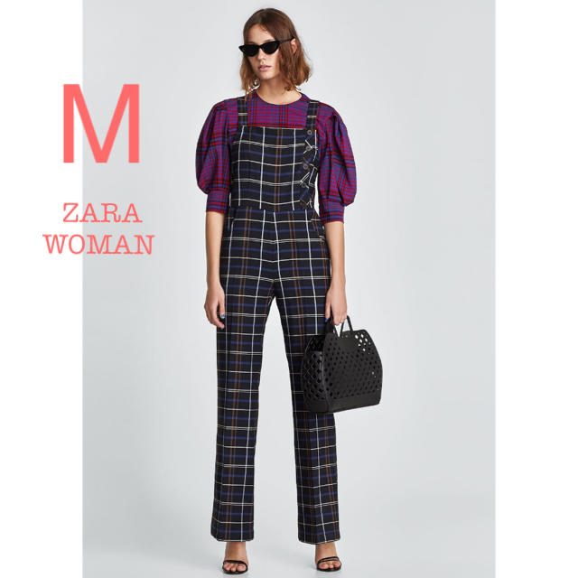 ZARA(ザラ)の新品未使用  ZARA WOMAN チェック柄 ワイドパンツ オーバーオール M レディースのパンツ(サロペット/オーバーオール)の商品写真