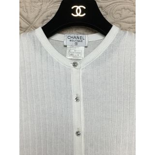 シャネル(CHANEL)のシャネル CCマーク コットン リブニット カーディガン 白 38(カーディガン)