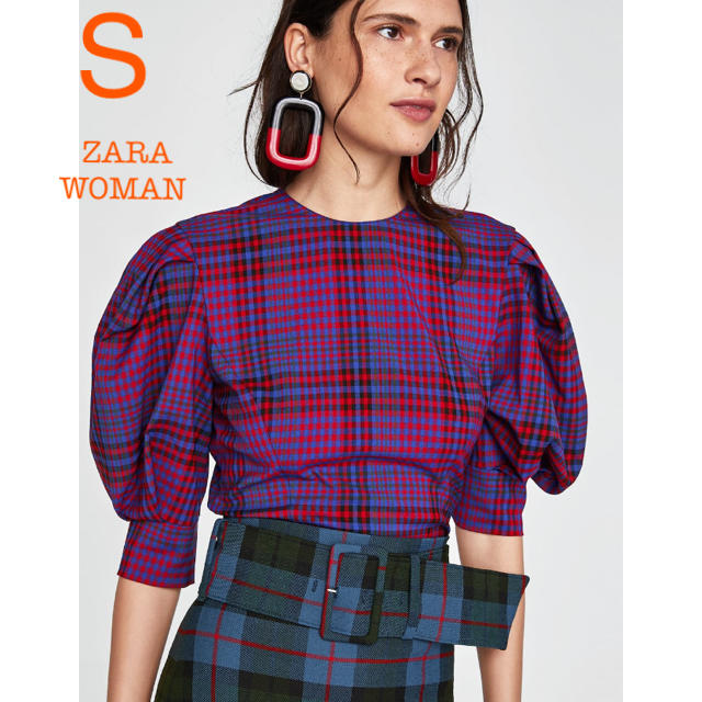 ZARA - 新品未使用 ZARA WOMAN チェック パフスリーブ ブラウス S XSの